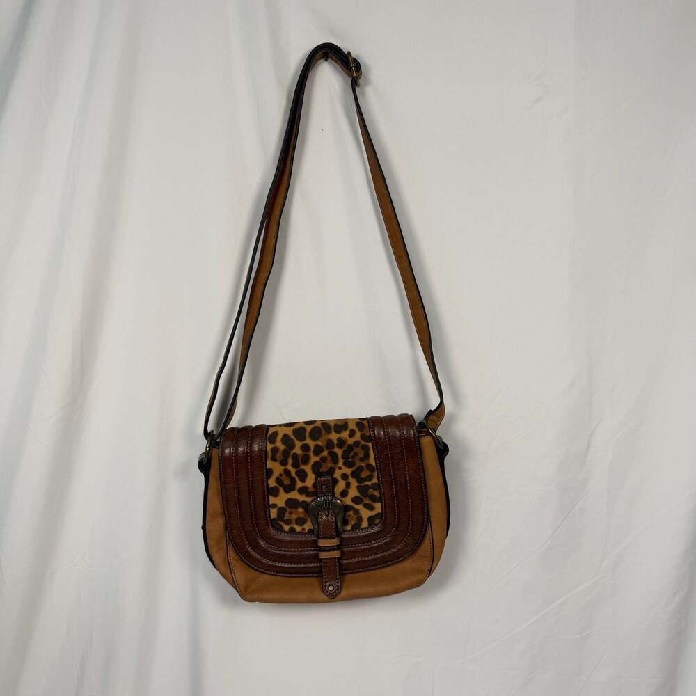 Justin Leopard Print Faux Leather Crossbody Saddle Bag